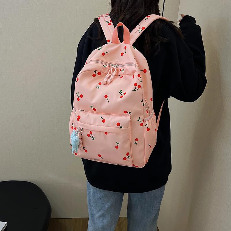 Cherry Backpack Coquette Pink Bookbag Aesthetic Cute Daypack for Travel Daily Use Large 3pcs Bag Set3