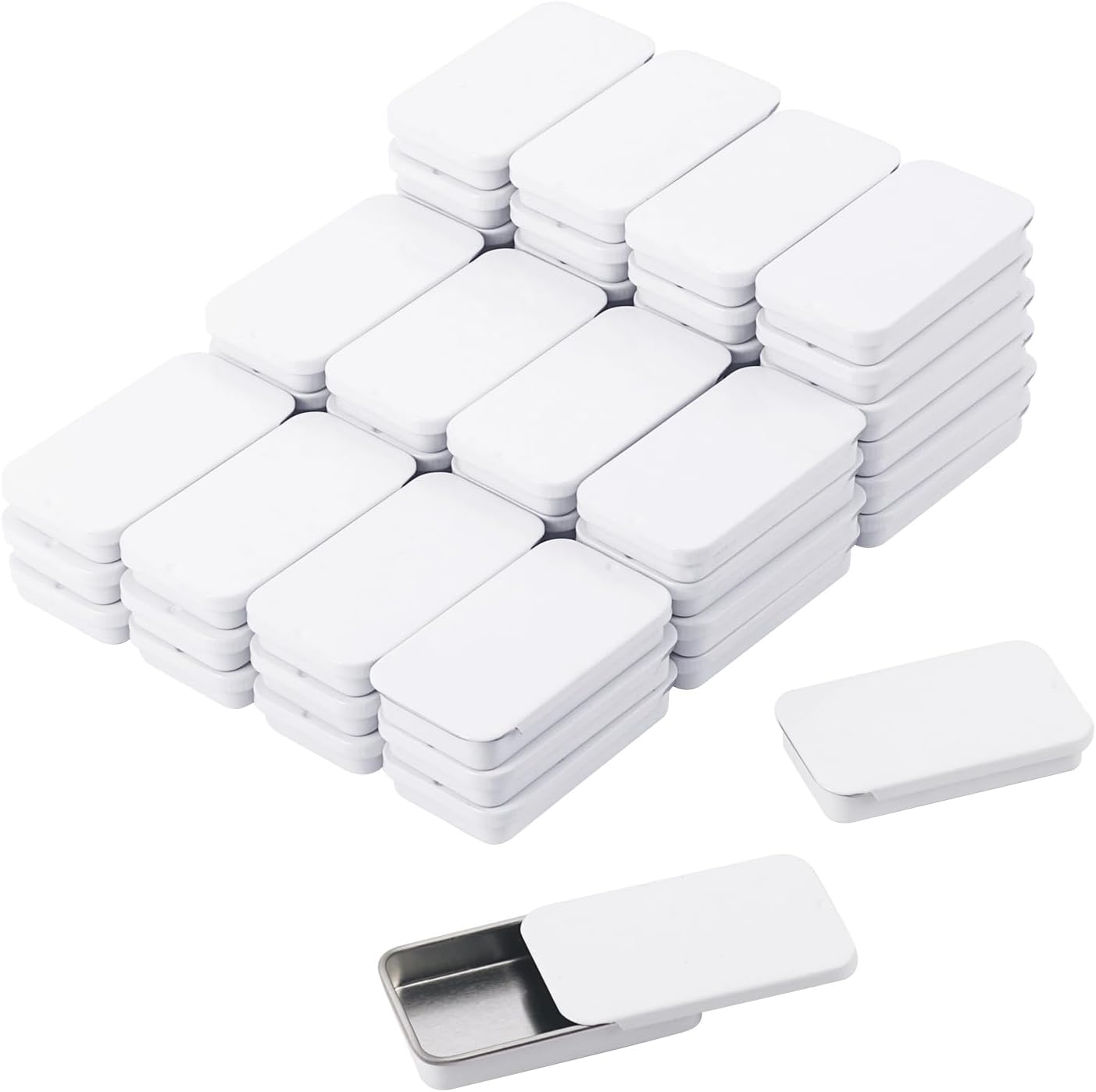 Biugaaufai 60 Pack Black Mini Rectangular Metal Tins Boxes with Sliding lids, Small Empty Slide Top Metal Tin, Lip Balm Slide Tins with Lid for Crafts, Jewelry, Candies (2.36 x 1.34 x 0.43 Inch)