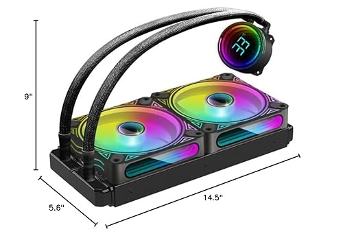 Miniatura 7 de T-240MM Negro ARGB CPU líquida refrigeración por agua con 9.449 in ARGB PWM ventilador, pantalla de temperatura, refrigeración por agua de