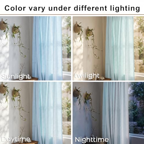 Halbtransparente Leinenvorhänge, Leinenstruktur, Fenstervorhänge mit Lichtfilterung, leichte Stangentasche, Rückenlasche, für Wohnzimmer… – Ansicht 2