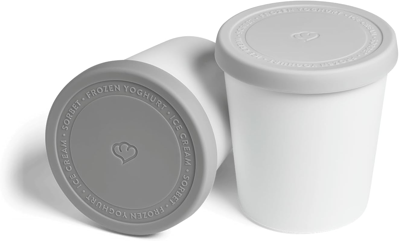 Springlane Kitchen Ice Cream Containers 1L, Set of 2, Ice Cream Tubs with Lids, Food-Grade BPA-Free, Plastic Storage Containers for Ice
