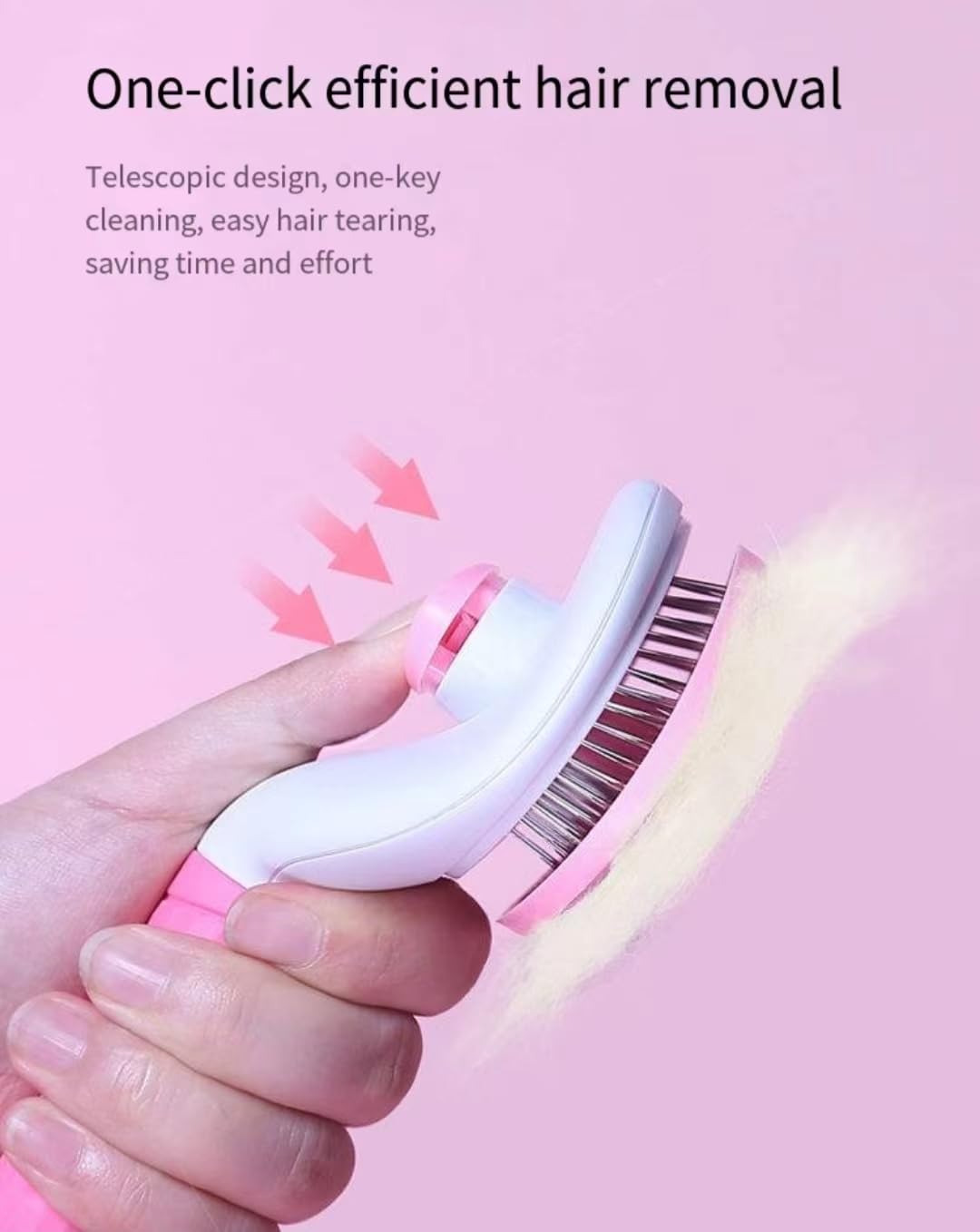 Generic Self cleaning sliding brush, cat comb pet massage tool for all long or short pets, hair cleaner, removing tangled and loose hair, cat brush with release button (Pink)
