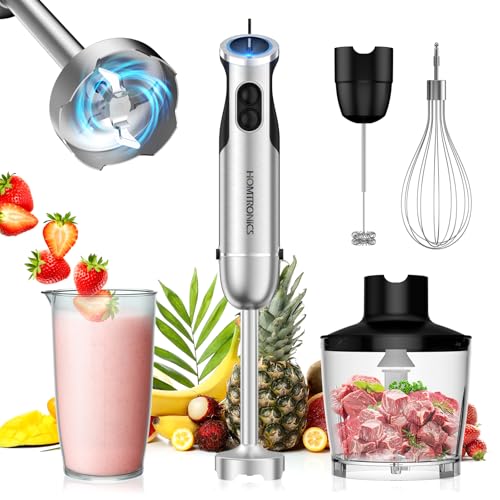 La Mejor Selección de batidora casera más recomendados. 43 Batidora de Inmersión 5 en 1, 1000W, 12 Velocidades, Acero Inoxidable 304, Homtronics Batidora de Mano Multiusos de Alta Potencia, Incluye Tazón Picador y Accesorios para Batidos...