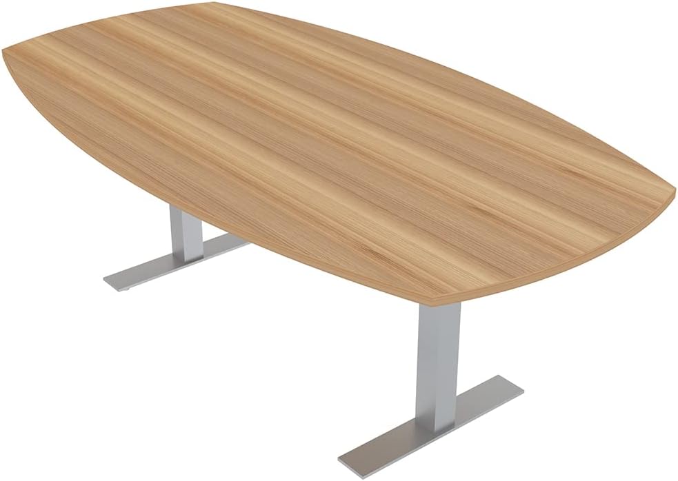 SKUTCHI DESIGNS INC. 7 Ft Arc Boat Conference Table with Metal T Bases | Power and Data Unit | Harmony Series | 8 Person Table | Driftwood : Office Products