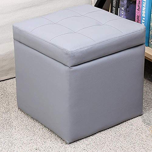 Banc de rangement simili cuir cube gris avec coffre repose-pieds de salon