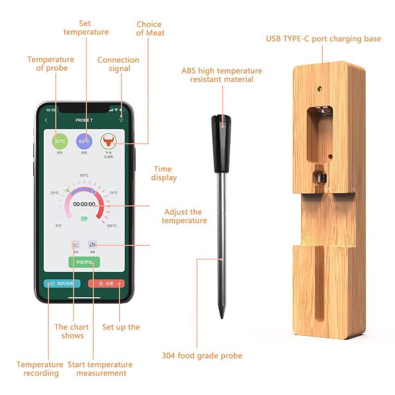 review Smart Meat Thermometer - Stillshin Meat Thermometer,Meat Thermometer Digital,+/-1° C (+/-1.8° F) Bluetooth Meat Thermometer with App for Oven, Grilling, Cooking, Smokers, BBQ