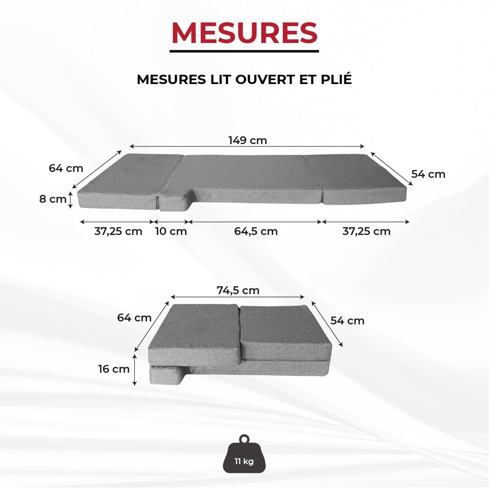 Matelas Pliant lit Avant pour Volkswagen VW T4, T5, T6 et T6.1 Transporter, Multivan, Caravelle, California Beach, Eurovan, Ocean, Camper