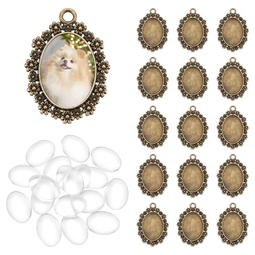 UNICRAFTALE 20 Sets Antique Bronze Oval Pendant Trays Cabochon Setting