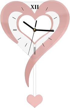Heart Shaped Wall Clock Acrylic Decorative Multifunctional Wall Clock Gift Home Decoration for Kitchen, Pink