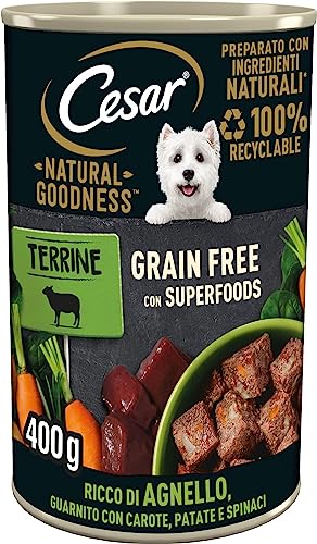 Cesar Natural Goodness Cibo Umido per Cani al gusto di Agnello e Verdure, 6 Lattine da 400 g, totale 2.4 kg