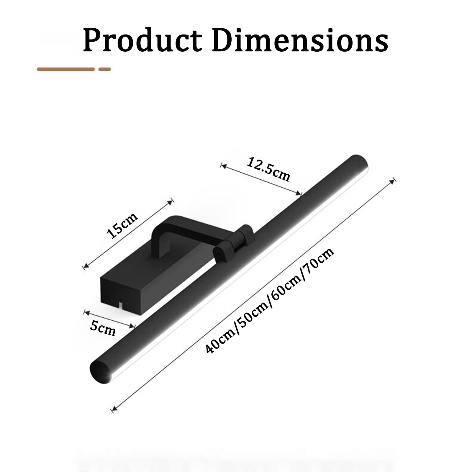 LED Lámpara de Espejo Baño Apliques de Pared Giratorio 180° Ángulo Ajustable Luces de Pared Interior Impermeable Iluminación Armario con Espejo Sala de Estar Dormitorio (Negro Luz Neutro,70cm)