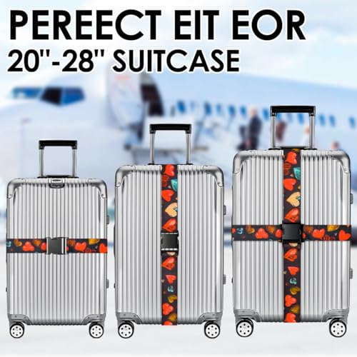 Image of Gutsdoor Luggage Straps for Suitcases Adjustable Travel Belt, Connector Holds Suitcase Bright Colorful Identifiers Travel Bag Accessories (Heart Black)