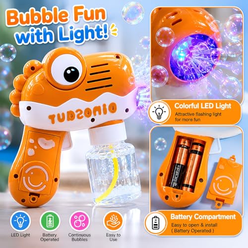 Image of WireScorts Cute Dino Bubble Gun Toys for 3+ Year Old Kids Boys Girls, Automatic Bubble Machine with Bubble Solution, Summer Outdoor Kids Toys for Birthday Gifts for 3 4 5 6 7 8 Year Old