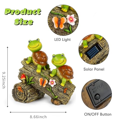 Wogoon WG-GT01 Garden Turtle Figurines Outdoor Decorations, Solar Powered Sweet Frog Face Turtles Resin Statue With 4 Led Lights thumb #5
