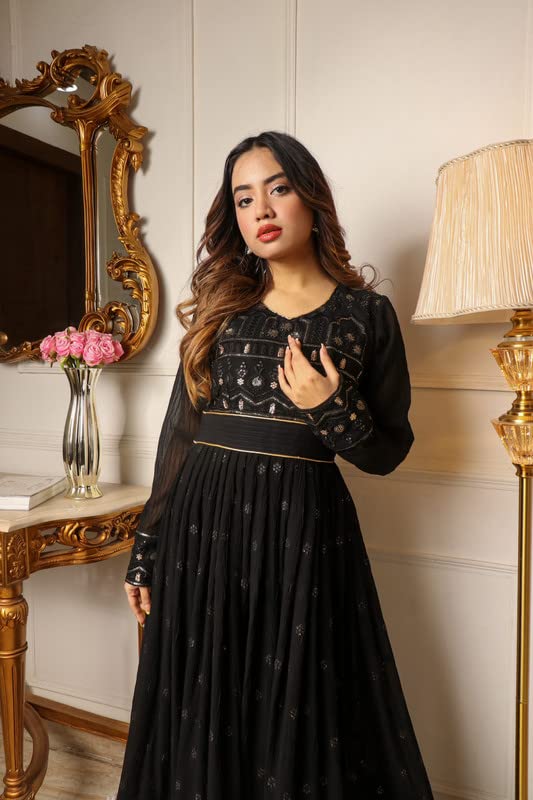 Image of Vidraa Fashion Black Embroiderred Georgette Gown / V216 P New