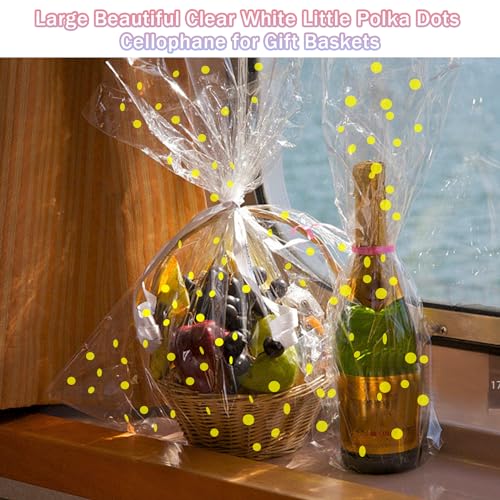 Envoltório de celofane para cestas de presente, rolo de celofane transparente com ponto dourado irre
