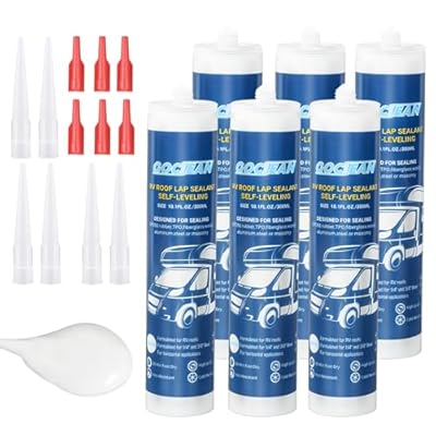 Gociean 2025 Version RV Roof Sealant 6 Pack, Self-Leveling Lap Sealant White, Camper Caulk for RV Roofing, Maintenance, Repair
