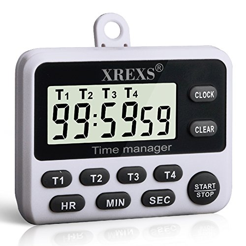XREXS 4 Channels Digital Kitchen Timer Clock, Cooking Timer with Large LCD Display