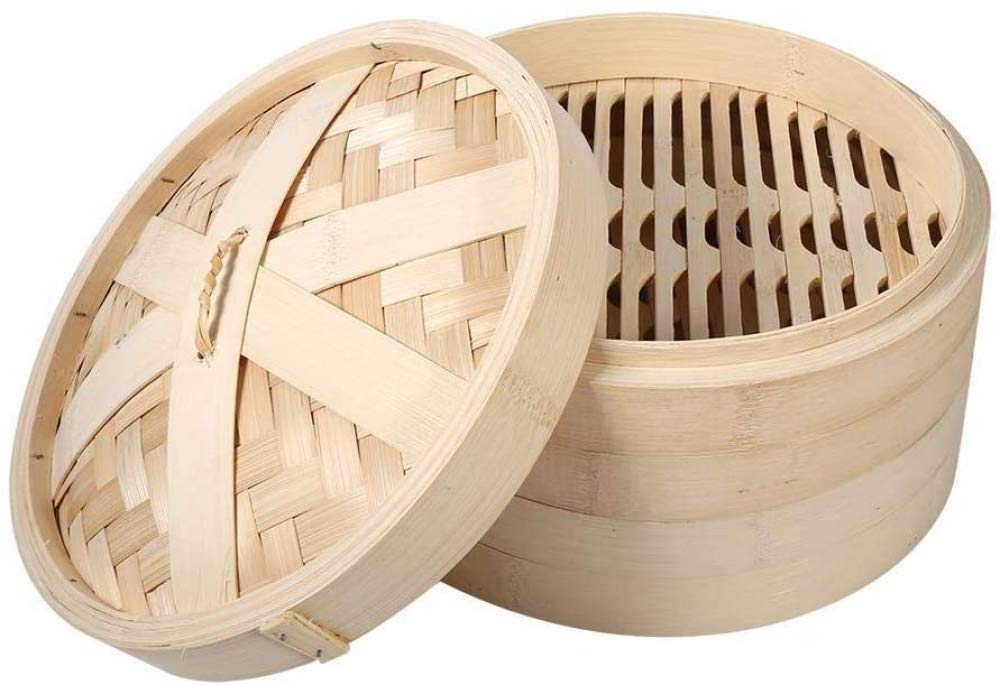 Vaporiera - 4 Dimensioni, 2 Ripiani, Cestello per La Cottura A Vapore in Bambù-24cm