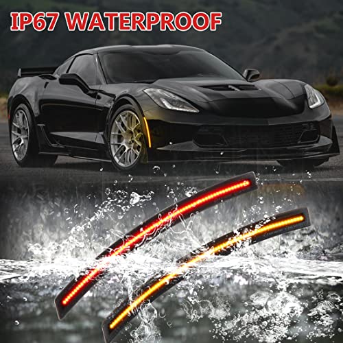 Alavente 4 Pcs Led Side Marker Lights Fit For Chevy Corvette C7 2014-2019 Smoked Lens Front And Rear Bumper Red Amber Lamps Chips #TOP23
