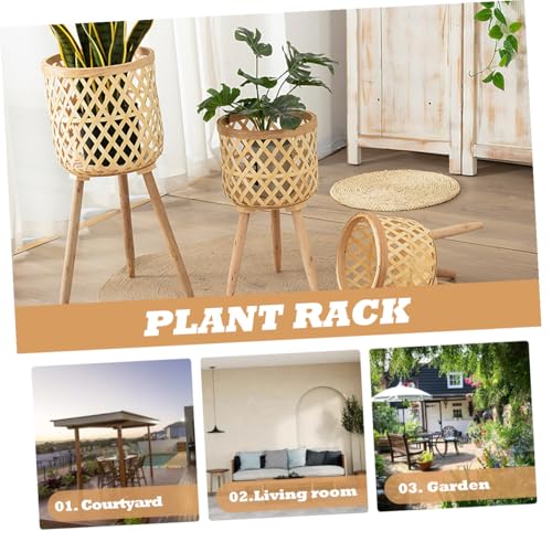 Support pour pots de fleurs d'intérieur tressé en panier bambou