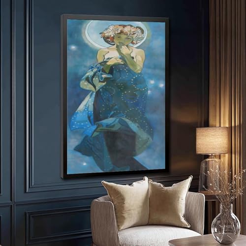 Impression sur toile Alphonse Mucha lune et étoiles 20x30 cm