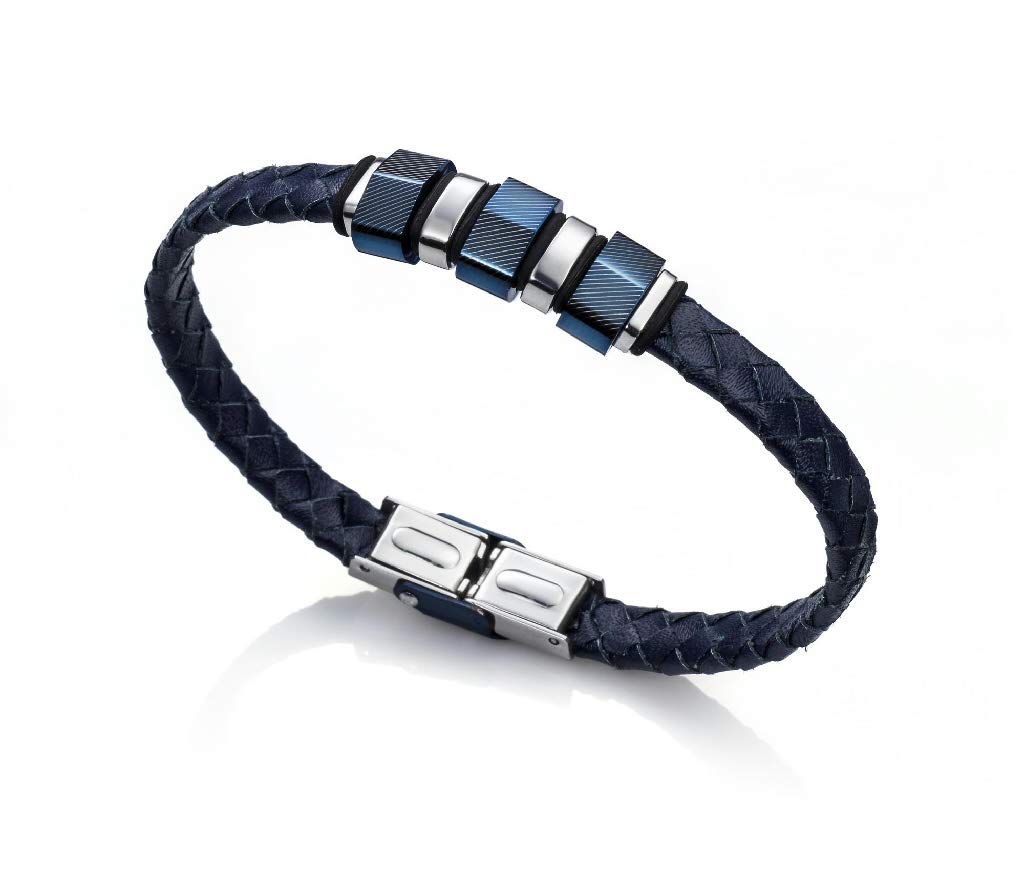ViceroyPulsera para hombre de acero inoxidable y piel, 21,5 cm, 6304P09013, 21.5 centimeters, Cuero