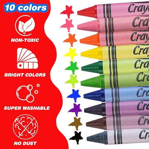 WOSWEL Super Washable Jumbo Crayons Bulk, 12 Pack with 10 Bright Colors, Non-Toxic Easy-Grip for Toddlers 1-3 & Kids Ages 4-8, Safe Art Supplies for Coloring Books & School Projects - Image 3