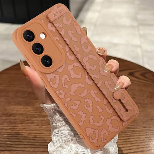 Image of Compatible with Samsung Galaxy S25 Case with Strap Wrist Brown | Cheetah Print Shockproof Soft TPU Protective Cover for Women Girls, Slim Anti Scratch Case 6.2 Inch, Brown