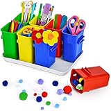 Marbrasse Art Supply Organizer for Kids, 8pcs Removable Pencil Organizer with Art Tray, Craft Crayon Storage Caddy, School Supplies Organizer for Classroom Organization, Homeschool, Playroom(Colorful))