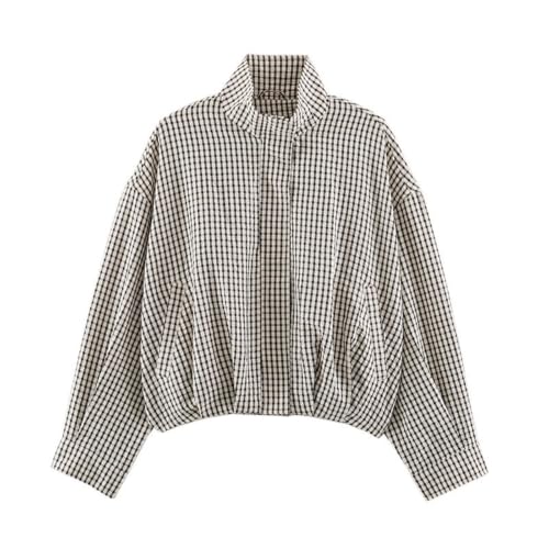 Plaid Bomber Jacket Women Oversized Cropped Funnel Neck Gingham Jacket - image 4