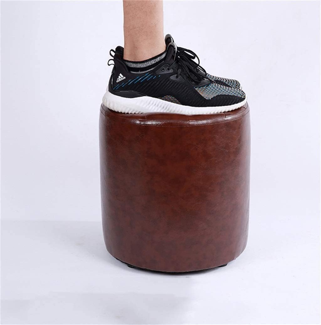 Round Small Stool Footstool Pu Leather Stool Upholstered Pouffe Low Stool for Kids & Adults 100kg Weight Capacity(Color:Black)