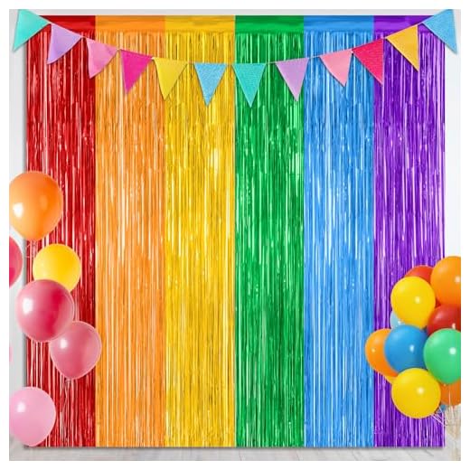 2 Pack Rainbow Backdrop Curtains, 3.28 FT x 7.05 FT Colofull Party Decorations, Metallic Tinsel Backdrop Fringe Curtains Party Streamer, Rainbow Party Supplies for Wedding Birthday Party Engagement