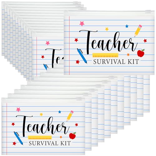 Kacctyen 50 Pcs Back to School Teacher Gift Bulk Survival EVA Cosmetic Bag Gifts Bulk Graduation Back to Shcool Party Favors Bag Toiletry Pouch with Zipper