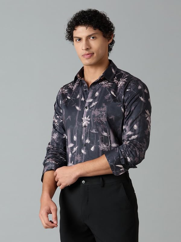 Image of Men's Printed Regular Fit Full Sleeves Cotton Formal Shirt
