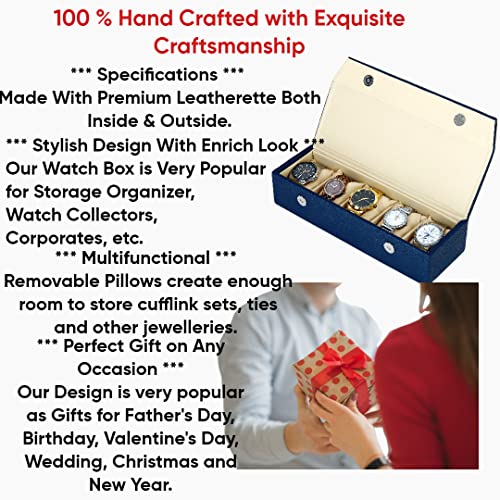 Image of Hard Craft Watch Organizer Holder Jewelry Accessories Display Storage Case Watch Organiser Collection Box 5 Slots In PU Leather For Men Women Rust Color