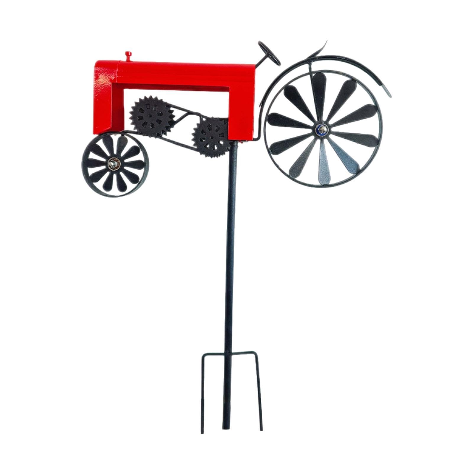 Garden Windmill Modern Iron Vintage Tractor Wind Spinner for Patio Yard Red-image-4