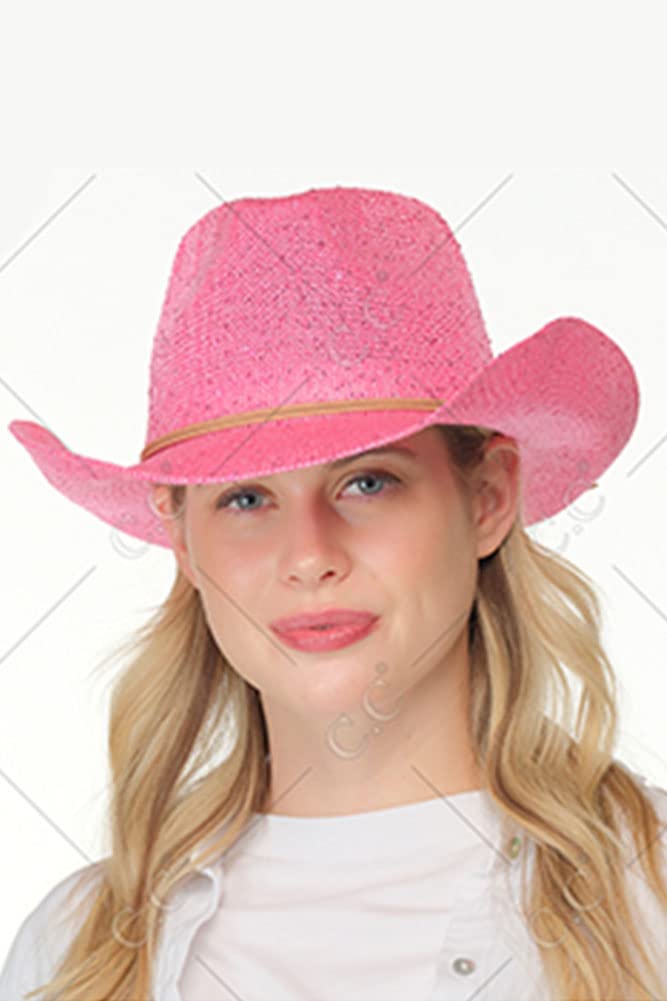 ScarvesMe Women Suede String Trim Band Sequin Cowboy Hat Silver