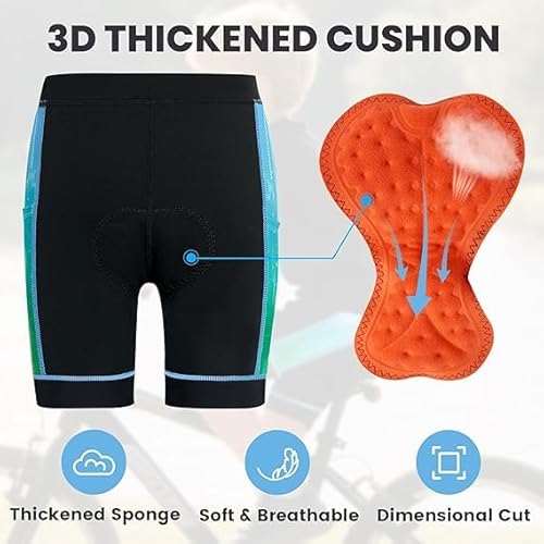 Gogokids Short de ciclismo infantil para meninos e meninas 3D acolchoado com bolsos, Azul, 11-12 Ano