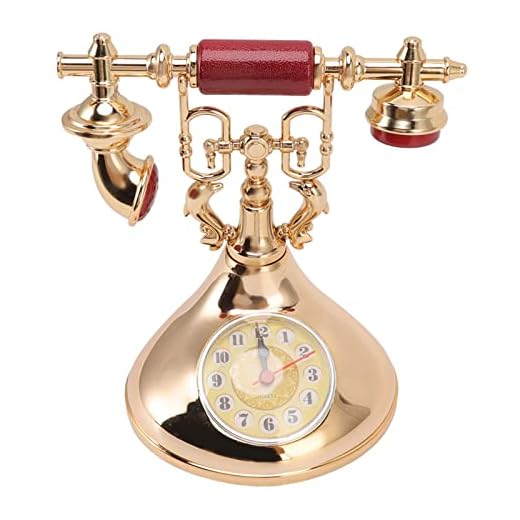 Retro Telephone Clock, Vintage Alarm Clock with Large Numerals, Accurate Time, Battery Powered Antique Old Fashioned Telephone Design Table Clock for Study Farmhouse Rustic (YF020-2)