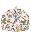 Rajrang Off White English Tea Cozy Pure Cotton Pot Cover Indian Kettle Warmer Modern British Irish Style Floral Leaf Printed Teapot Accessories for Tea Party and Hotel