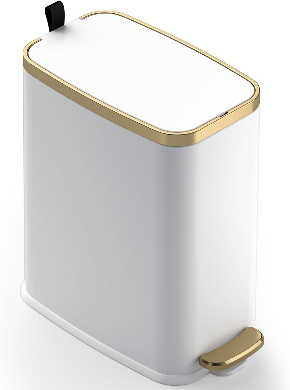 CEROELDA Small Bathroom Trash Can with Lid Soft Close-5L/1.3 Gal Slim Garbage Can-Metal Step Wastebasket-Rectangle Narrow Waste Bin for Office, Bedroom, Toilet, Live Room-White