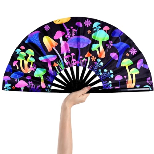 Nydotd UV Glow Rave Fan Large Handheld Folding 13 Inch Bamboo Festival...