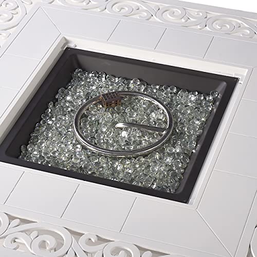 Image of Oakland Living Square 42 in. x 42 in. Aluminum Propane Fire Pit Table with Glass Beads, Two Covers, Lid, 57,000 BTUs in White Finish