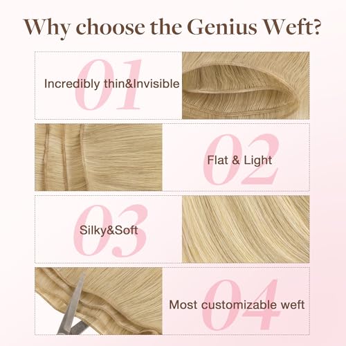 Image of GOO GOO Genius Weft Hair Extensions Human Hair, Sew In Hair Extensions Rooted Remy Weft, 18A /60 Blonde Balayage 18inch 50g, Hand Tied Weft Hair Extensions