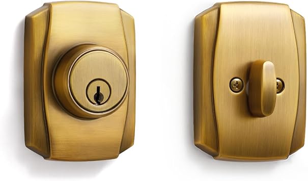 1 Pack Antique Brass Keyed Single Bronze Cylinder Deadbolt Lock Keys Handleset Front Entry Interior Exterior Door Deadbolts