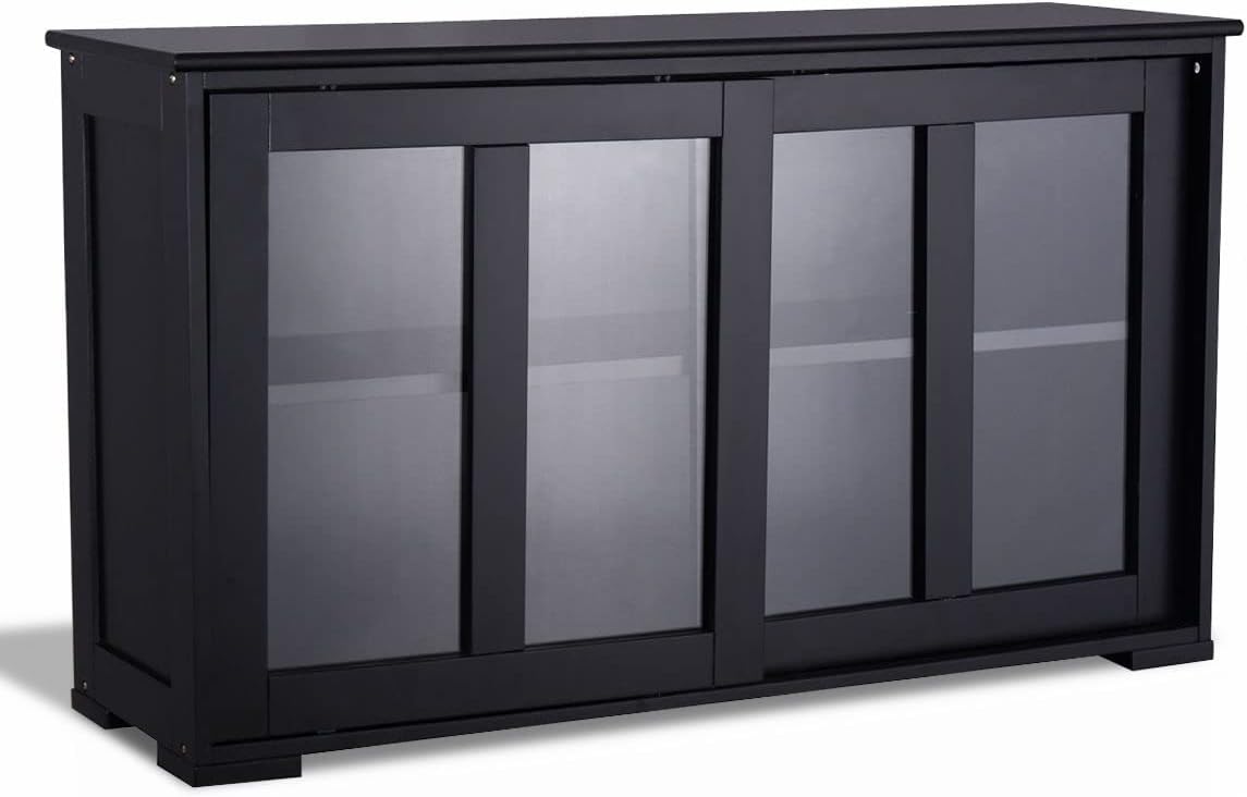 Buffet Server with Cabinet, Kitchen Storage Sideboard with Sliding Door and Drawers, Coffee Bar Cabinet for Home Living Room Kitchen, Modern Decor, Black