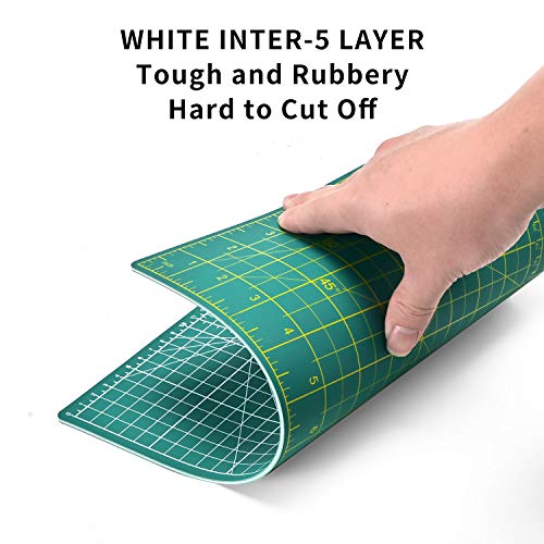 ArtAt Self Healing Cutting Mat: 9\"x12\" Non-Slip PVC Double Sided 5-Ply A4 Art Craft Rotating Mat, Rotary Cutting Mat for Quilting, Sewing Crafts Hobby Fabric Precision Scrapbooking Project Green