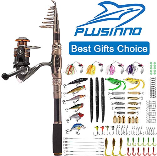 PLUSINNO Fishing Rod and Reel Combos, 102Pcs Fishing Lures,Saltwater Freshwater Resistant Fishing Gear