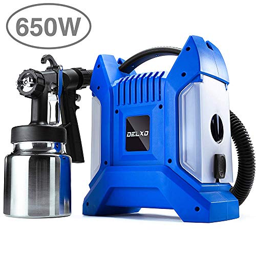 Delxo 1000ml Paint Sprayer 650W High Power HVLP Paint Sprayer,Even Spray,No Leaking,Good Cooling Portable Design Perfect for Beginner DIY Painting Fences,Walls,Floor and Furnitures 3 Copper Nozzle
